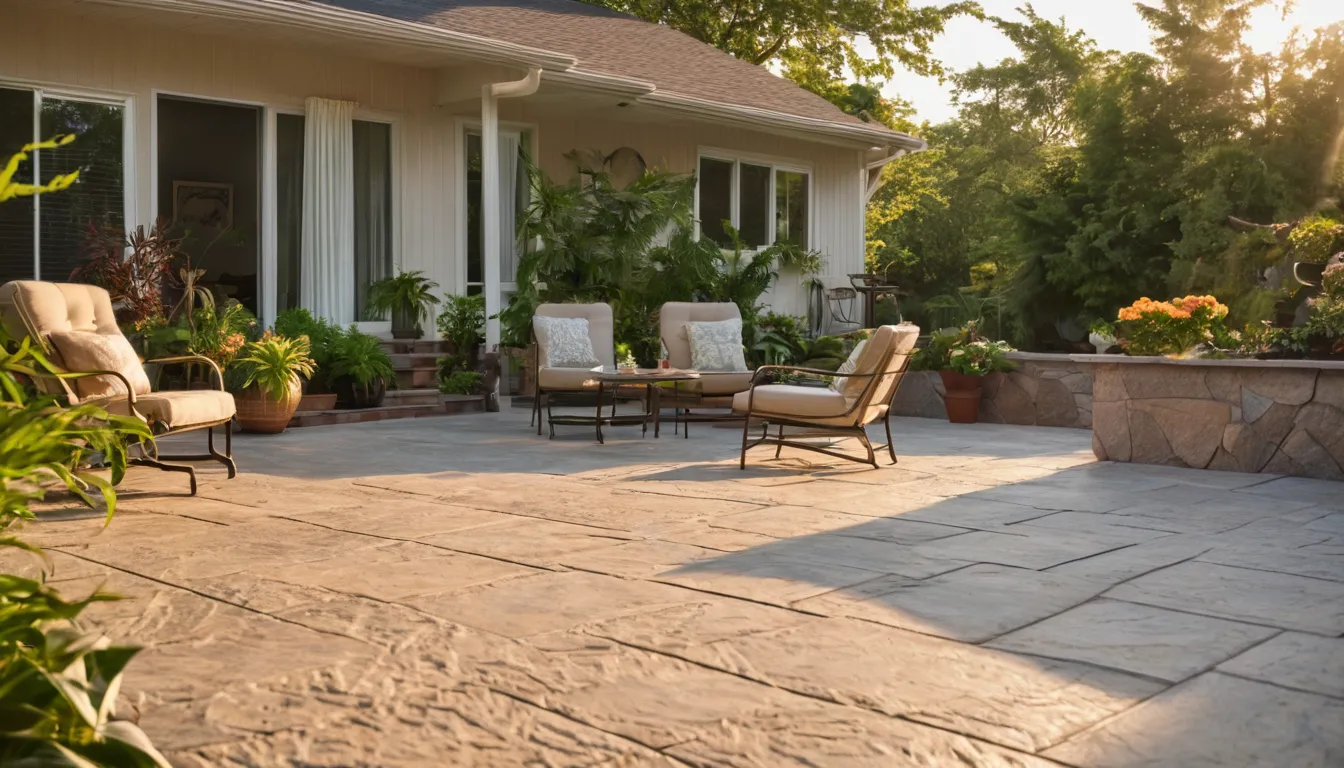 A stamped concrete patio behind a home in DeBary